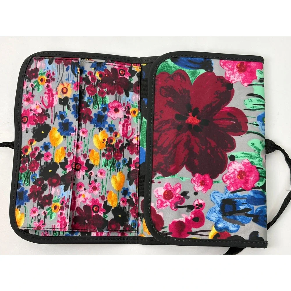 Thirty One Jewelry Travel Organizer Makeup Gray Floral Ribbon Tie Portable Wrap